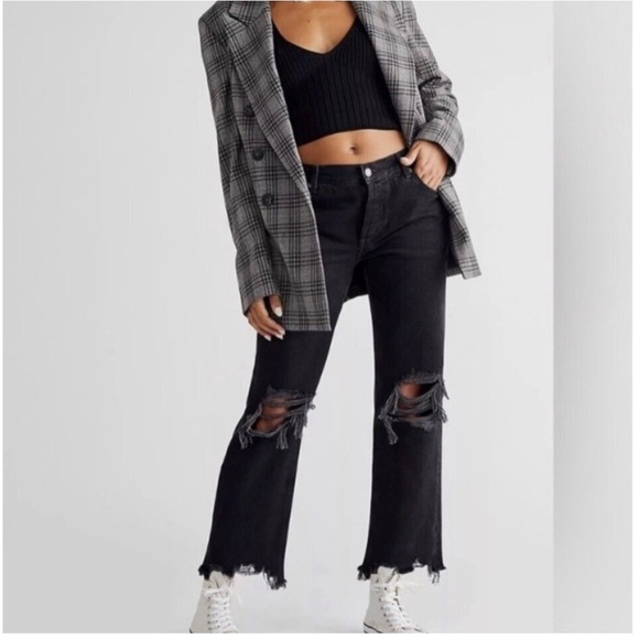 Free People Denim - Free People We The Free Destressed Wide Leg Jeans Size 29 Black Denim